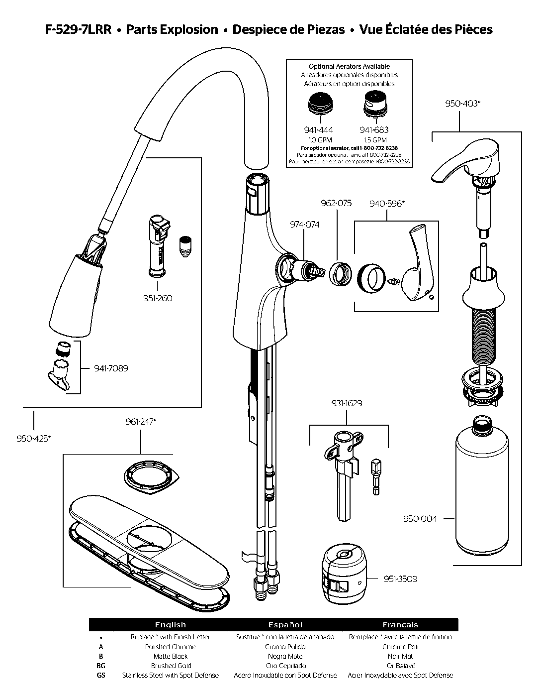 Ladera 1-Handle Pull-Down Kitchen Faucet parts diagram