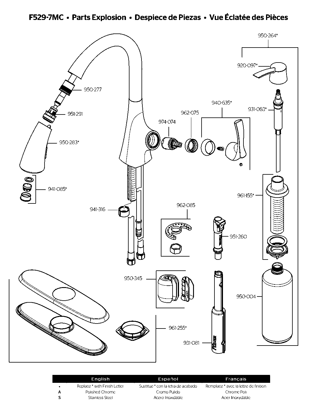 Masey 1-Handle Pull-Down Kitchen Faucet parts diagram