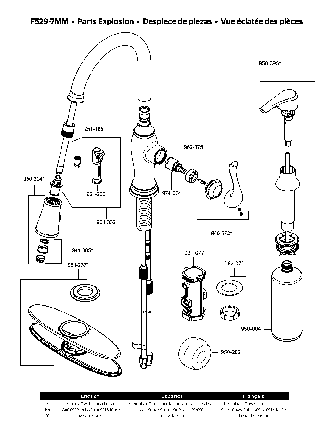 Maren 1-Handle Pull-Down Kitchen Faucet parts diagram