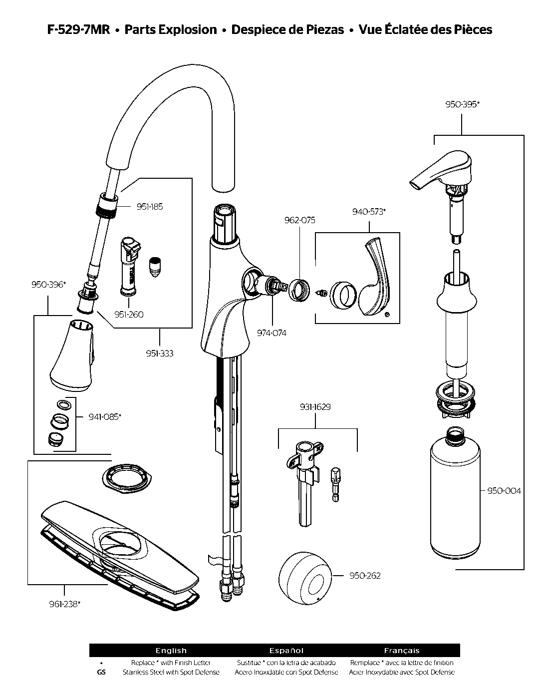 Miri 1-Handle Pull-Down Kitchen Faucet parts diagram