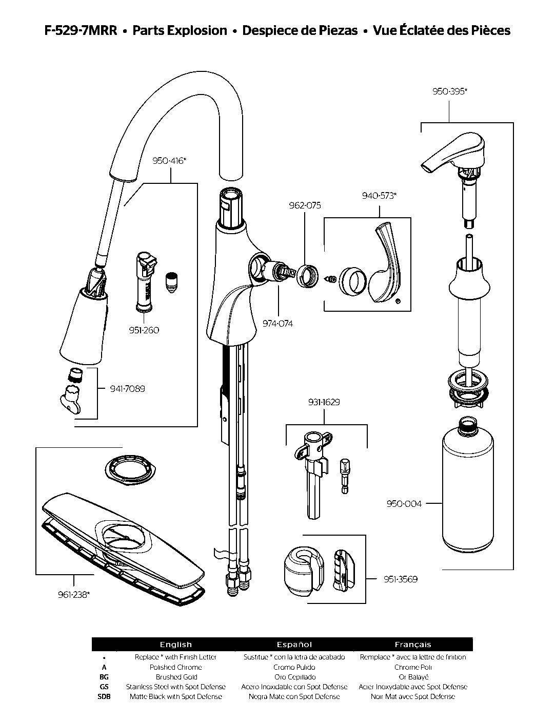 Miri 2.0 1-Handle Pull-Down Kitchen Faucet parts diagram