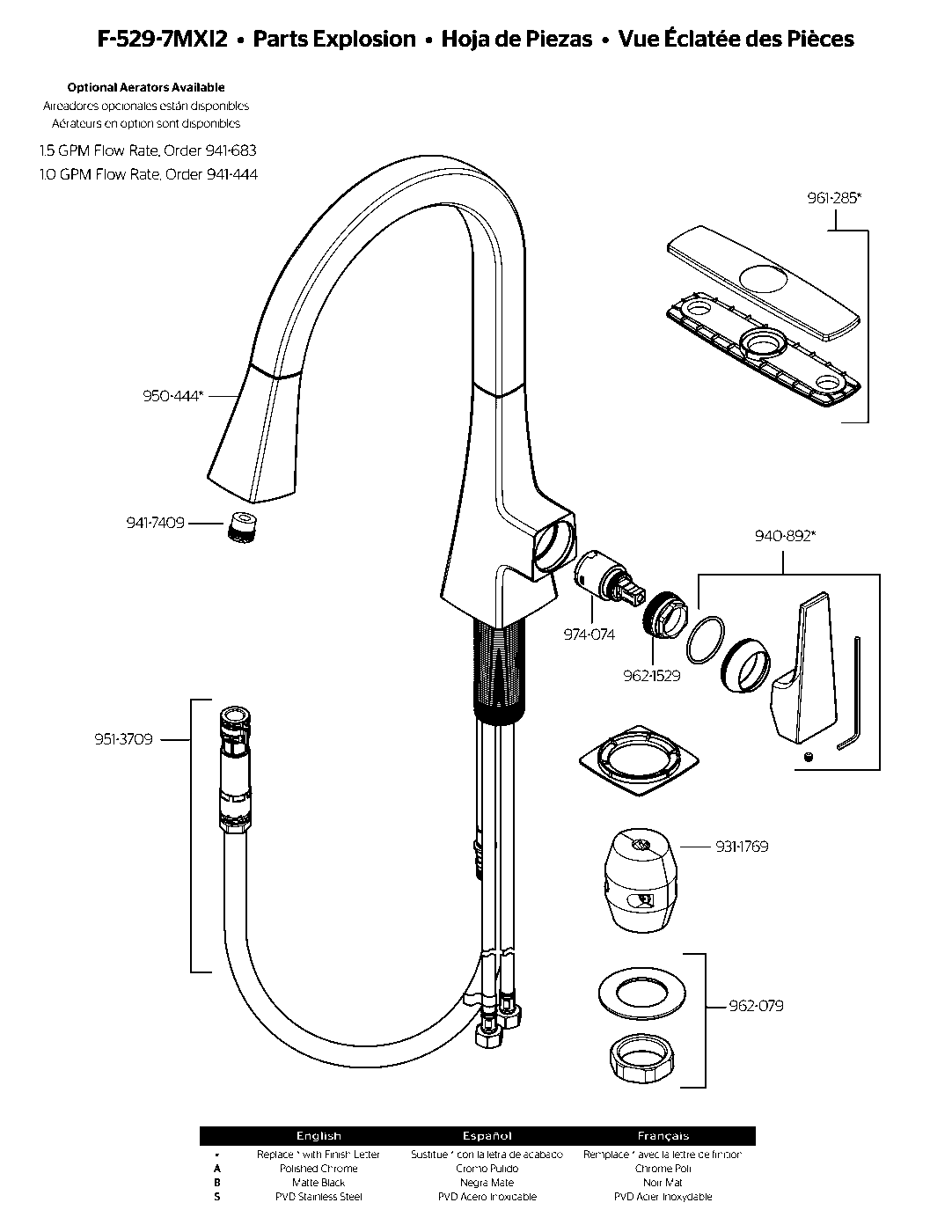 Maximillion 1-Handle Pull-Down Kitchen Faucet parts diagram