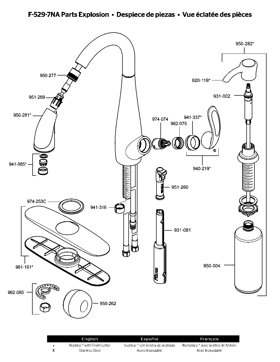 Nia 1-Handle Pull-Down Kitchen Faucet parts diagram