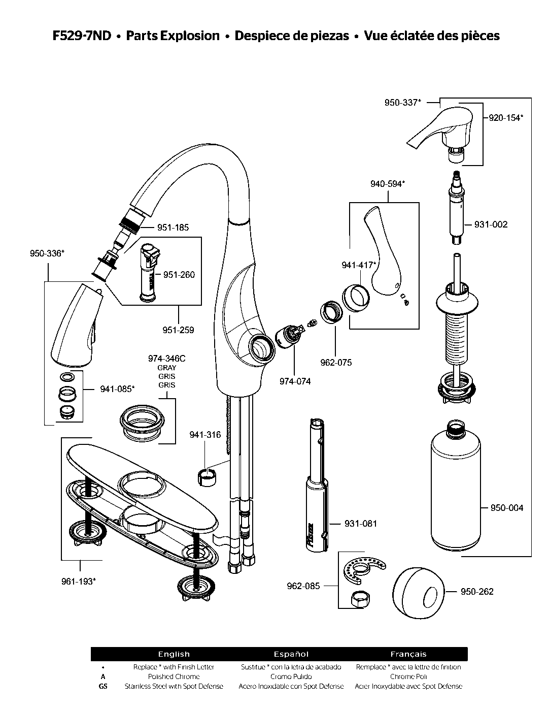 Indira 1-Handle Pull-Down Kitchen Faucet parts diagram