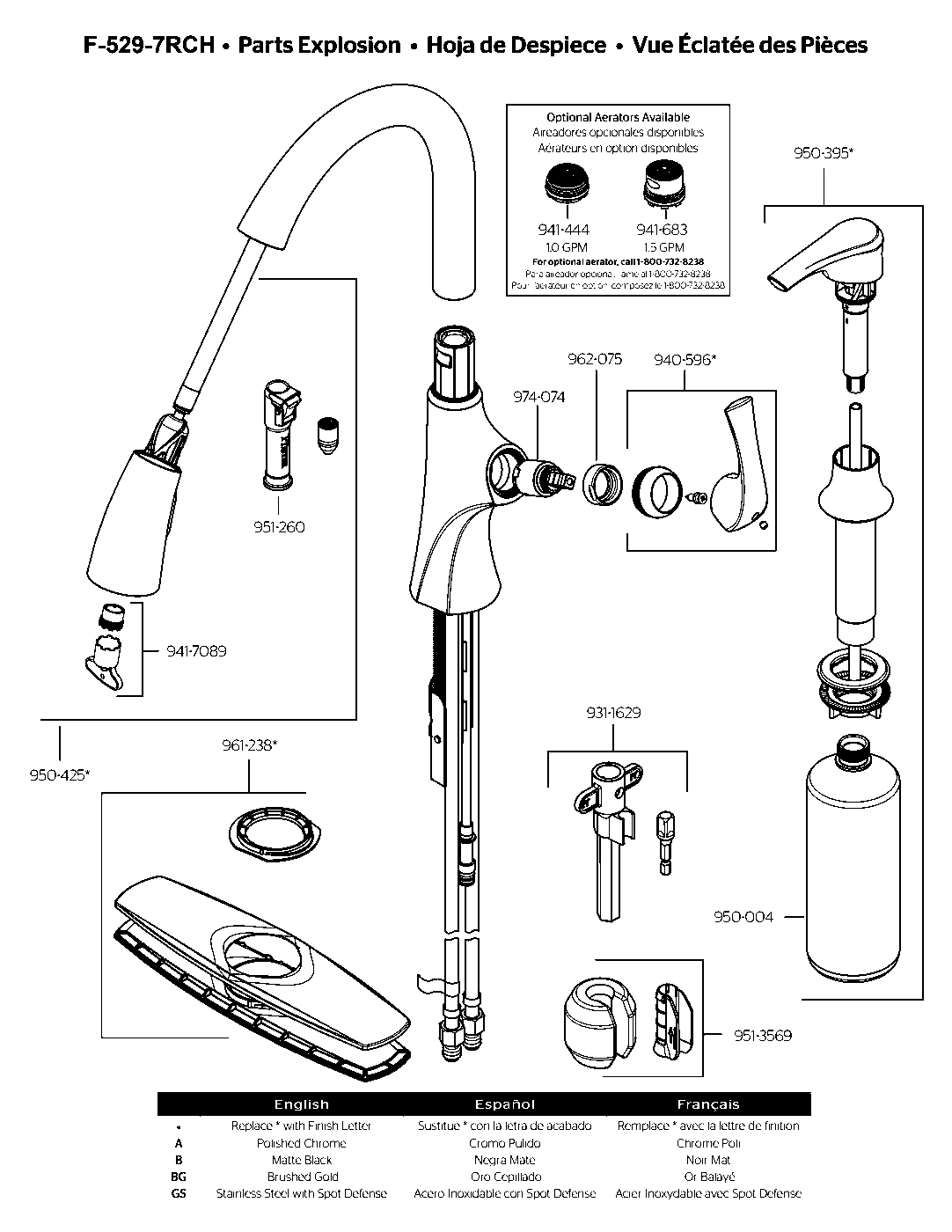 Rancho 1-Handle Pull-Down Kitchen Faucet parts diagram