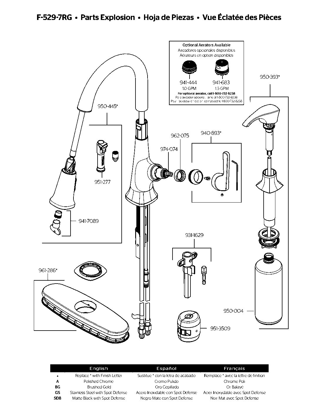 Ridgeline 1-Handle Pull-Down Kitchen Faucet parts diagram