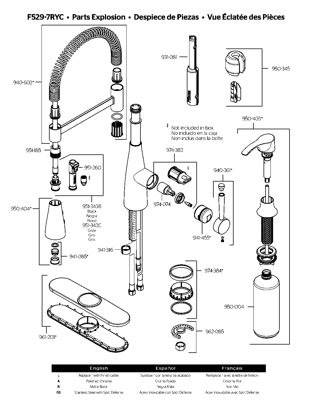 Raya 1-Handle Culinary Pull-Down Kitchen Faucet parts diagram