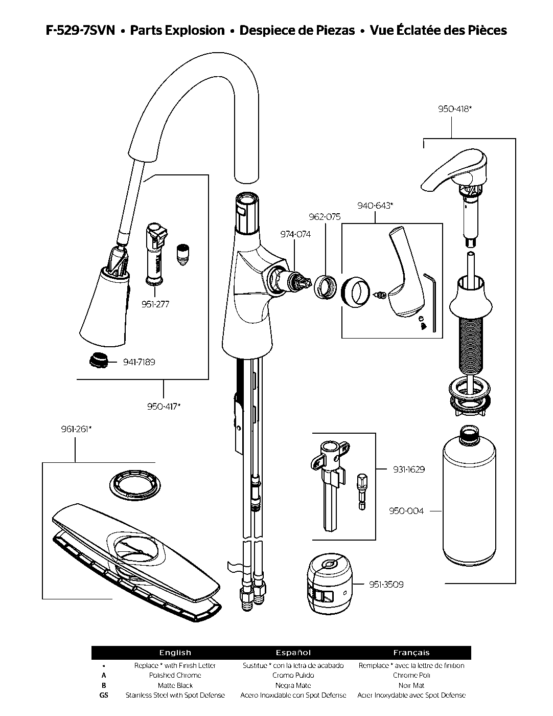 Seahaven 1-Handle Pull-Down Kitchen Faucet parts diagram
