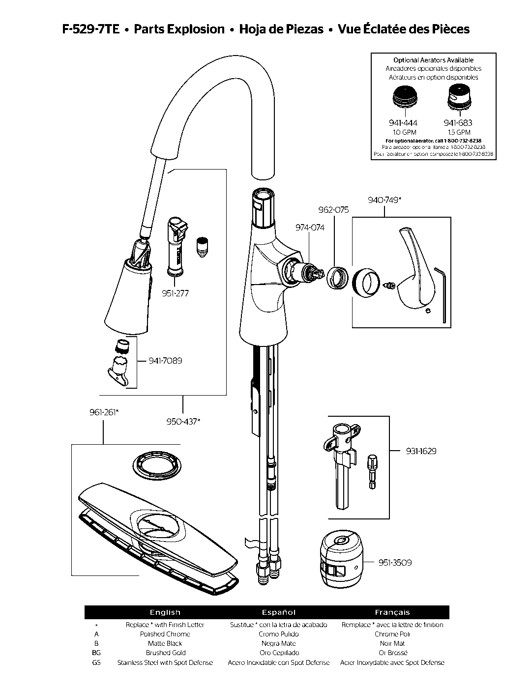 Talega 1-Handle Pull-Down Kitchen Faucet parts diagram