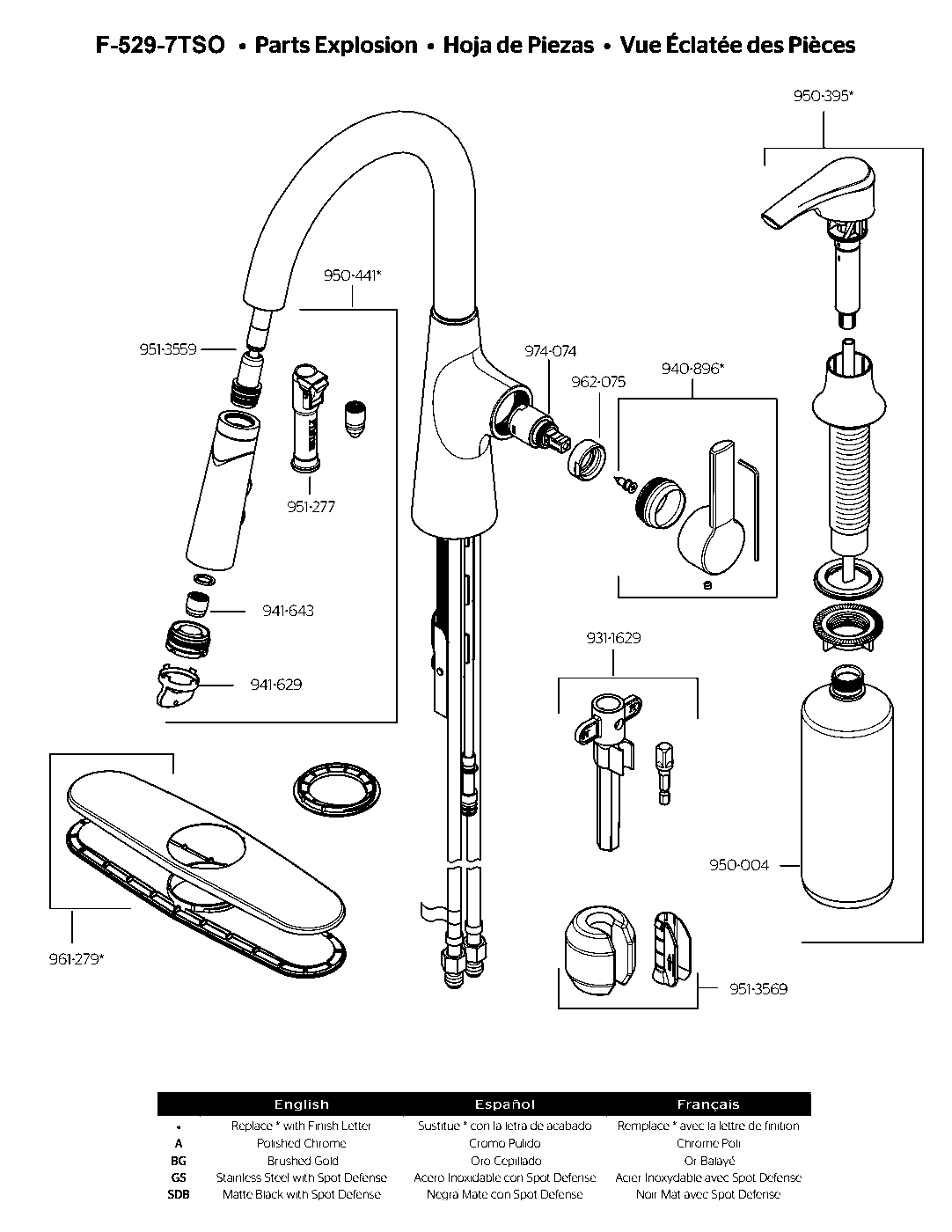 Tasso 1-Handle Pull-Down Kitchen Faucet parts diagram