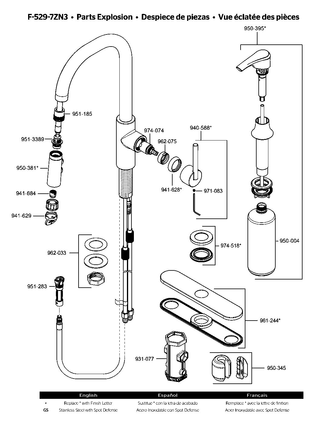 Zanna 1-Handle Pull-Down Kitchen Faucet parts diagram