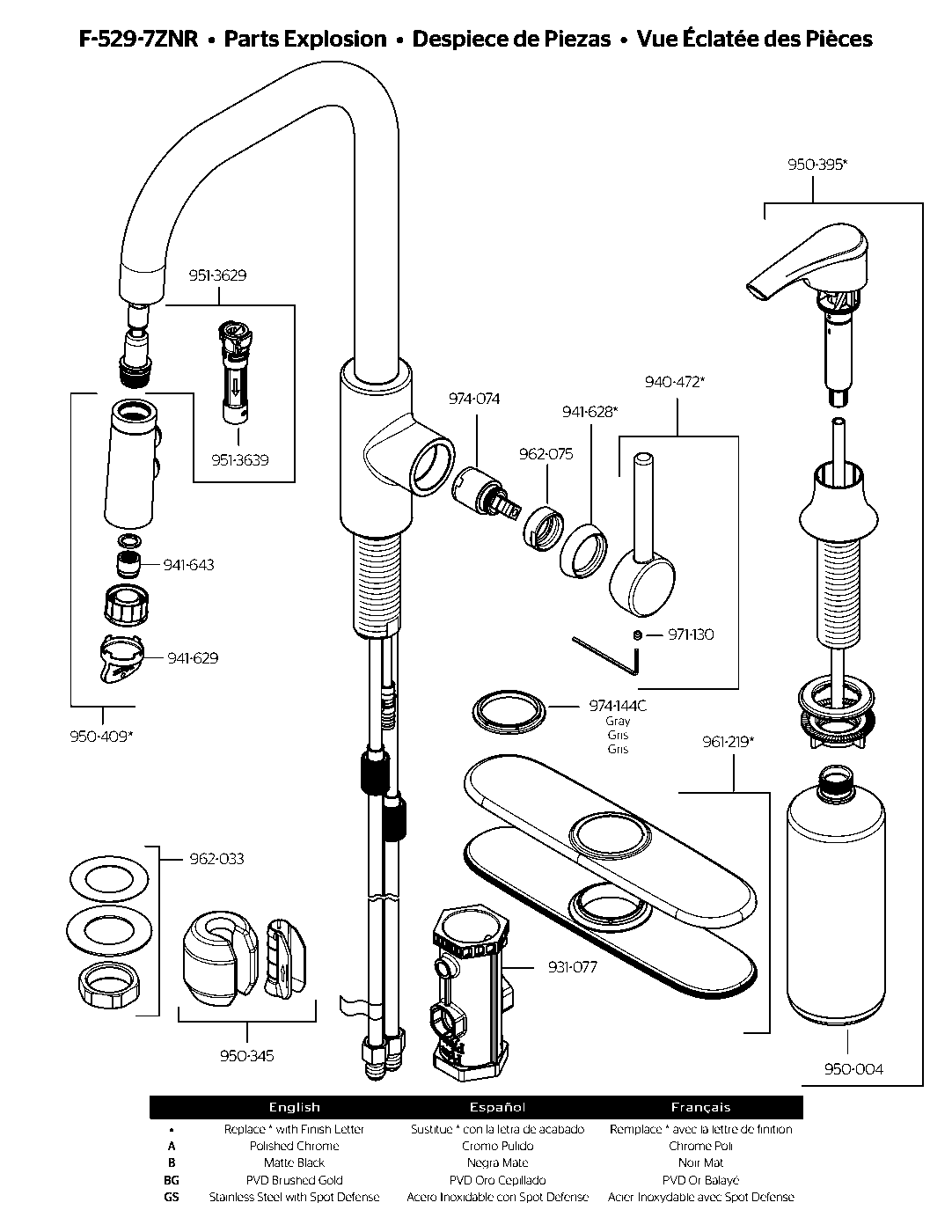Zanna 1-Handle Pull-Down Kitchen Faucet parts diagram