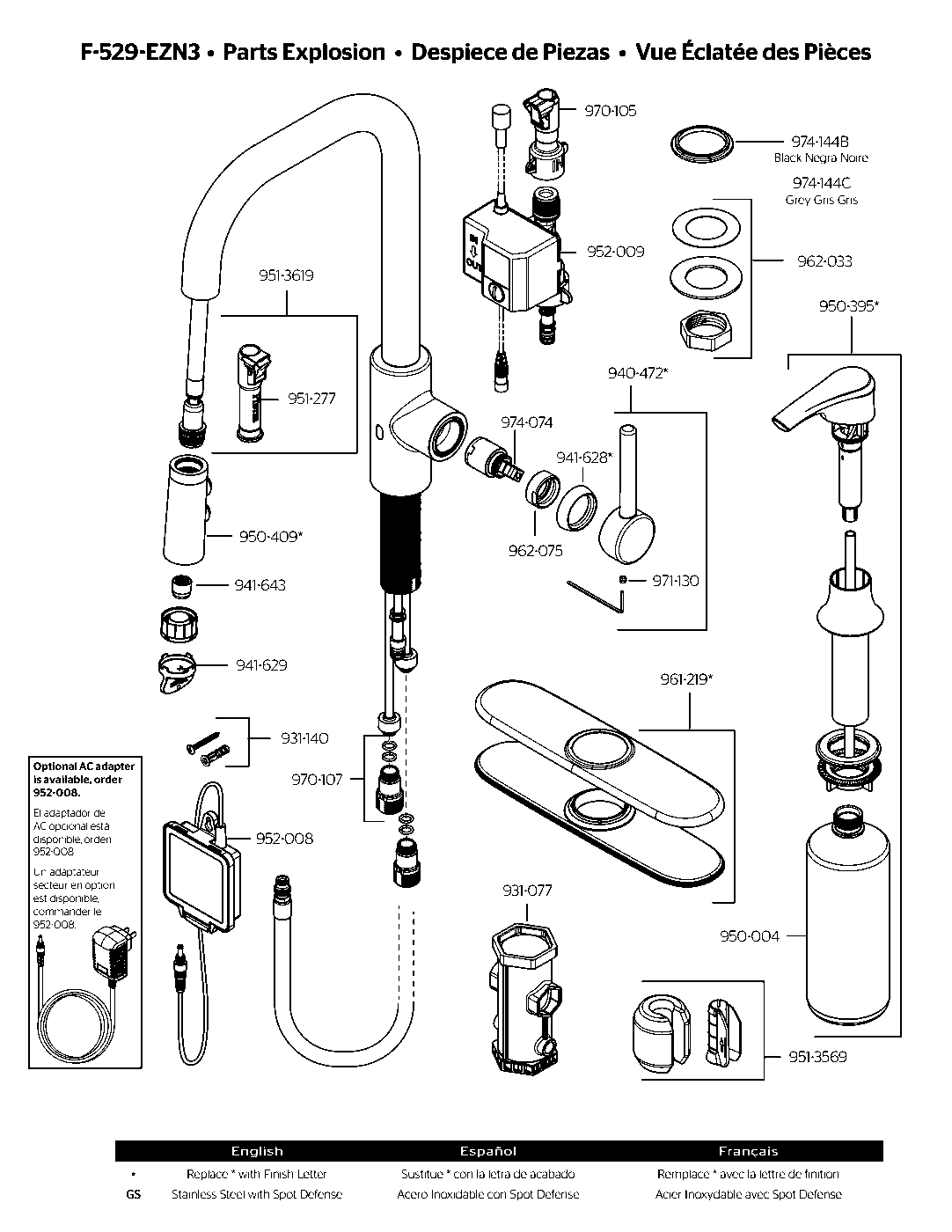 Zanna 1-Handle Touchless Kitchen Faucet parts diagram