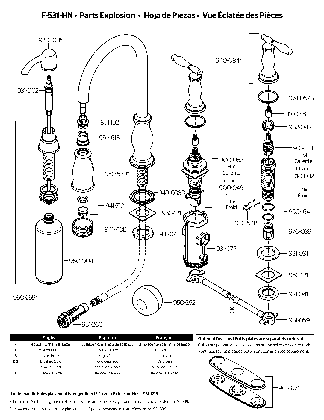 Hanover 2-Handle Pull-Down Kitchen Faucet parts diagram