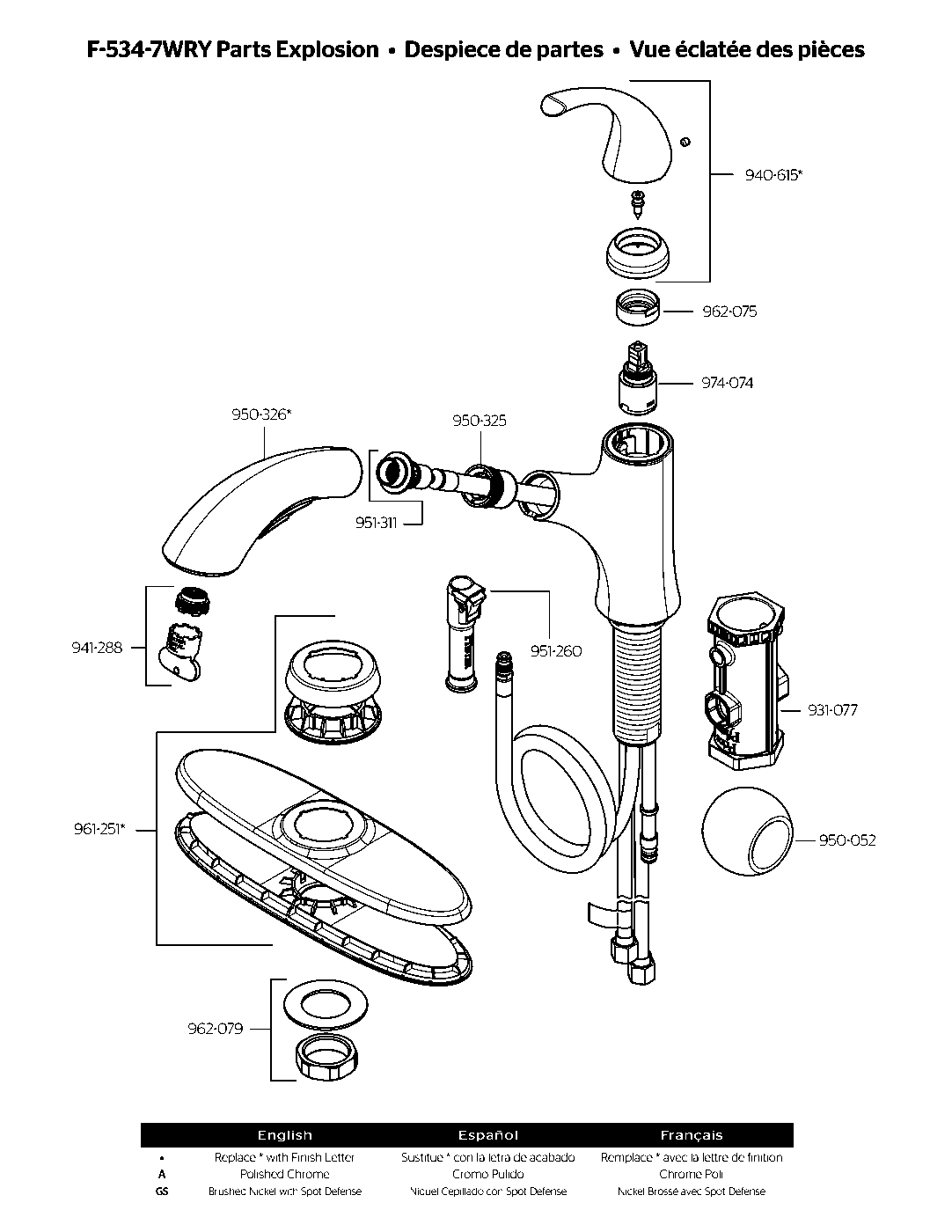 Wray 1-Handle Pull-Out Kitchen Faucet parts diagram