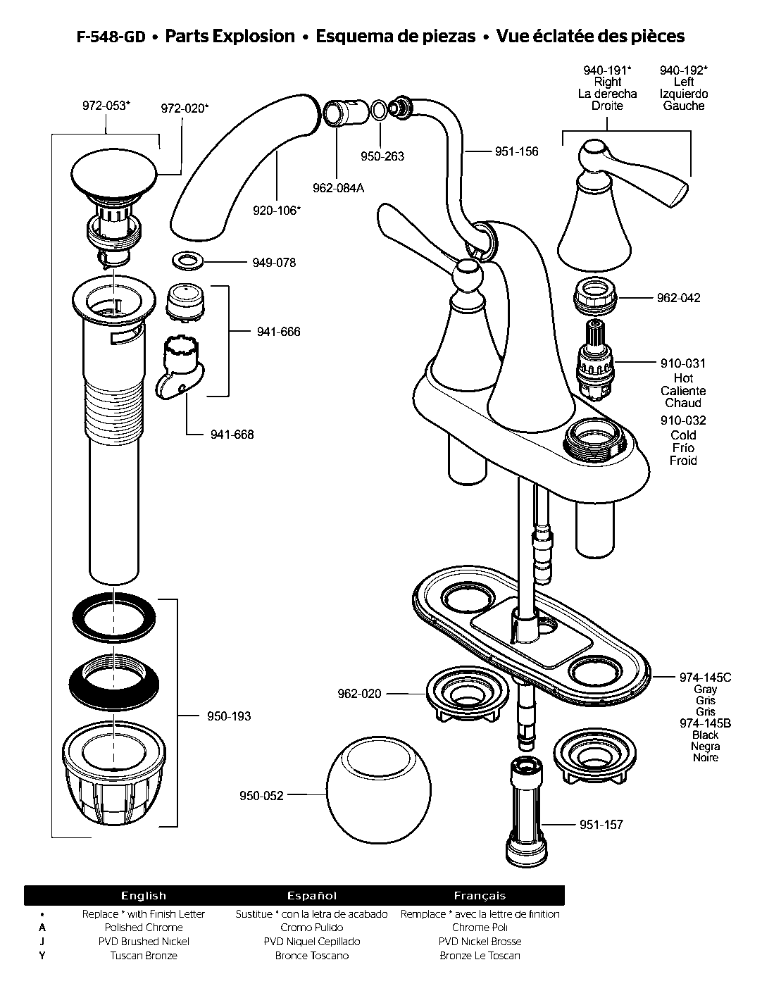 Grandeur 2-Handle 4" Centerset Bathroom Faucet parts diagram