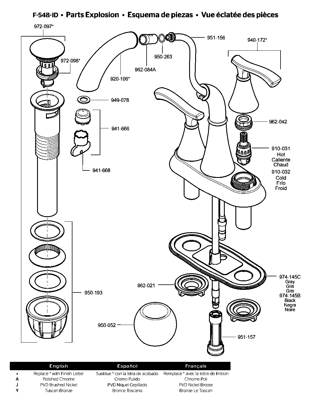 Ideal 2-Handle 4" Centerset Bathroom Faucet parts diagram