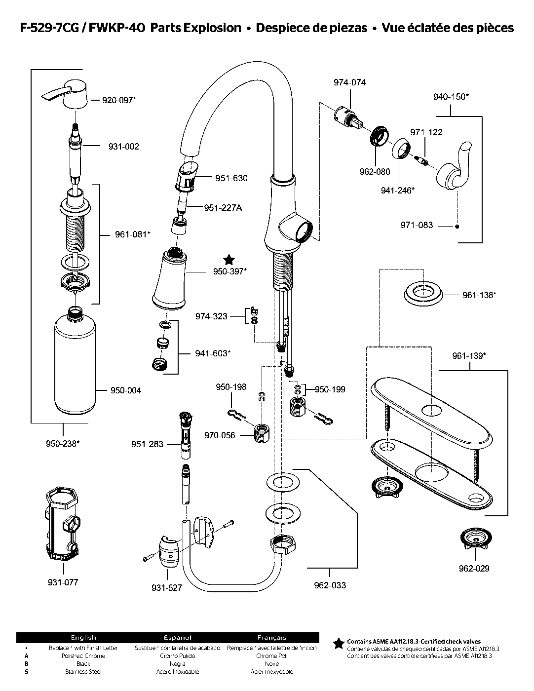 Cagney 1-Handle Pull-Down Kitchen Faucet parts diagram