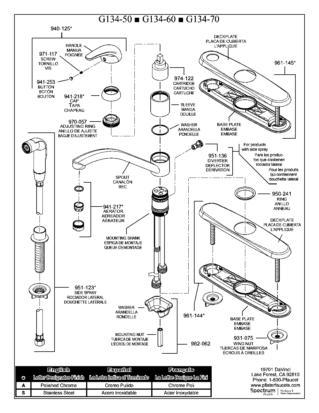 Pfirst Series 1-Handle Kitchen Faucet exploded parts diagram