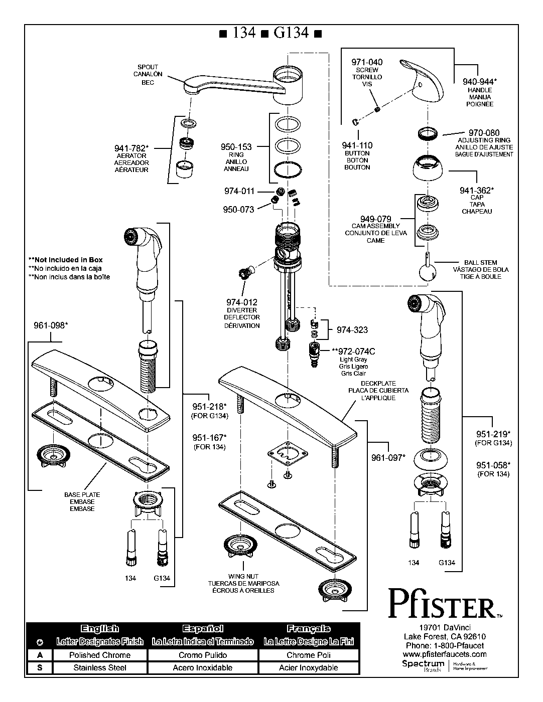 Pfirst Series 1-Handle Kitchen Faucet exploded parts diagram