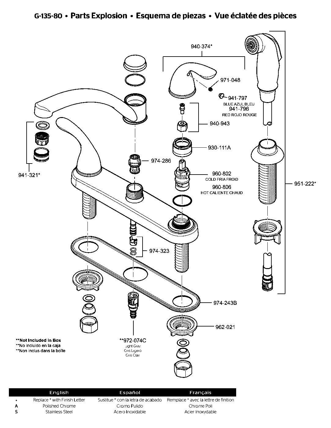 Pfirst Series 2-Handle Kitchen Faucet exploded parts diagram