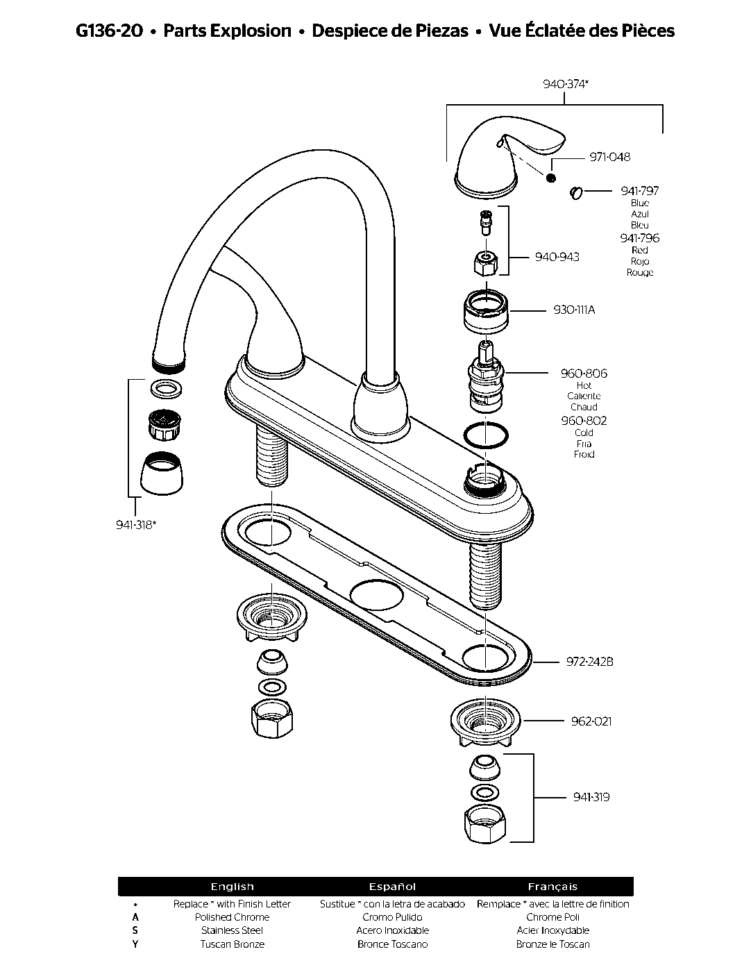 Pfirst Series 2-Handle Kitchen Faucet exploded parts diagram