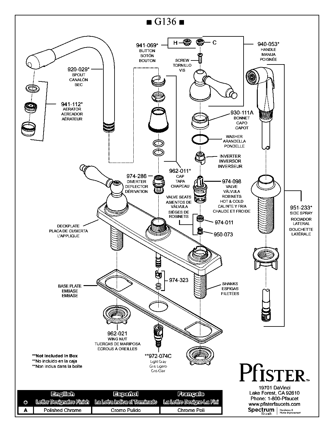 Pfirst Series 2-Handle Kitchen Faucet parts diagram