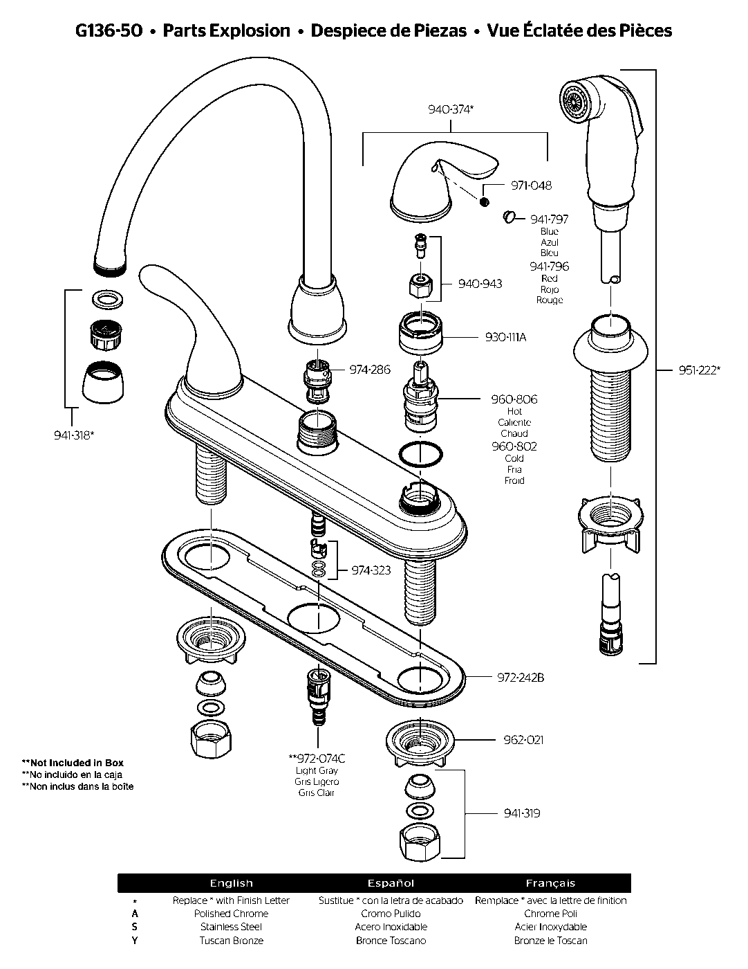 Pfirst Series 2-Handle Kitchen Faucet exploded parts diagram