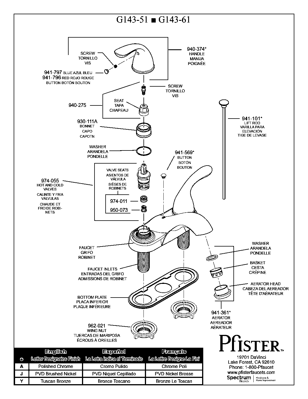 Pfirst Series 2-Handle 4" Centerset Bathroom Faucet exploded parts diagram