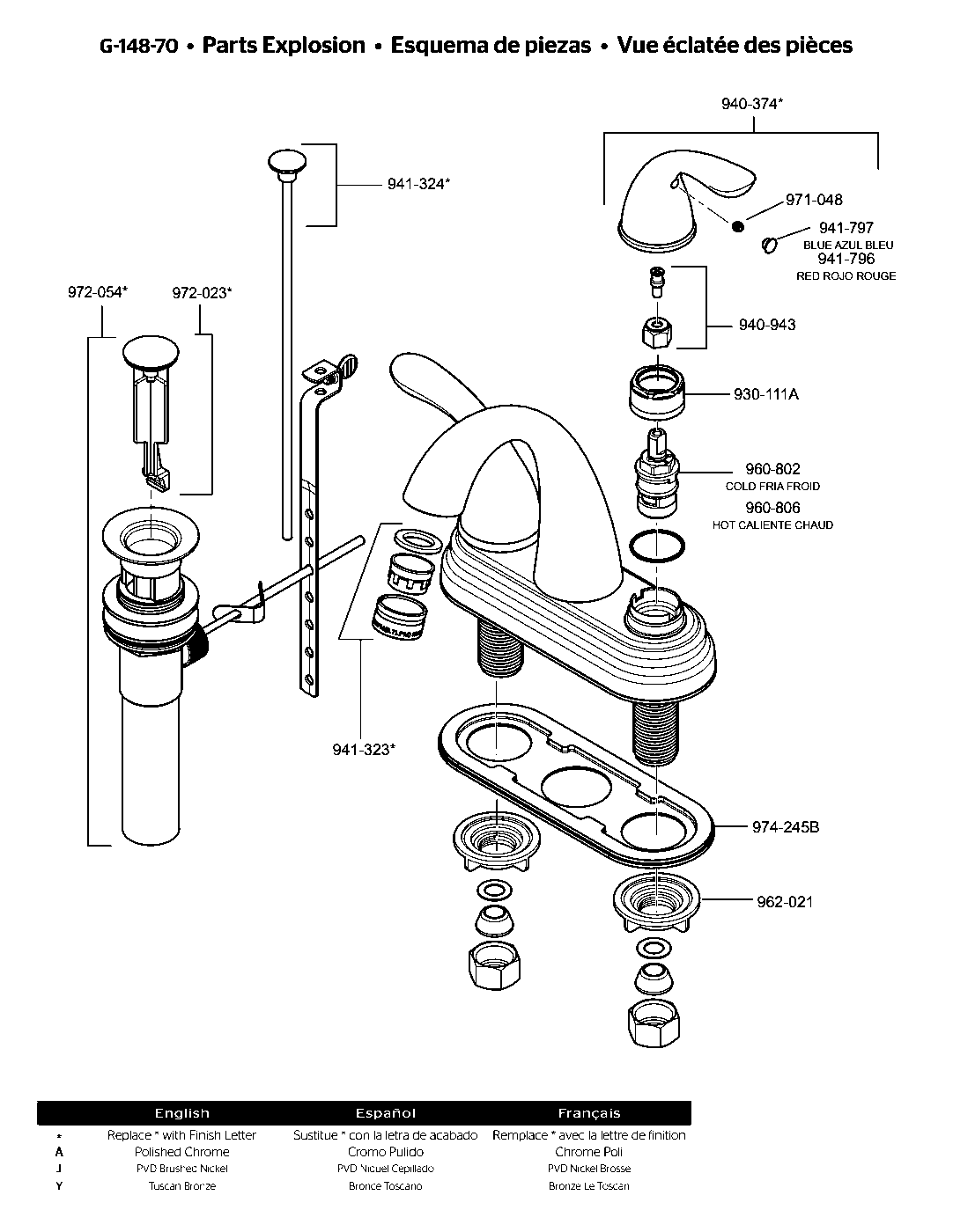 Pfirst Series 2-Handle 4" Centerset Bathroom Faucet exploded parts diagram