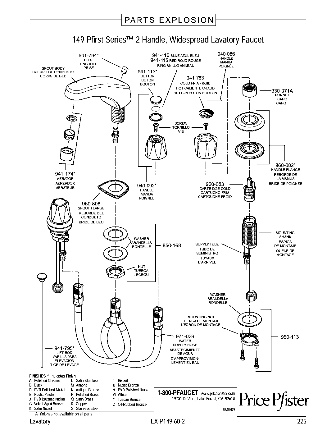 Pfirst Series 2-Handle 8" Widespread Bathroom Faucet parts diagram