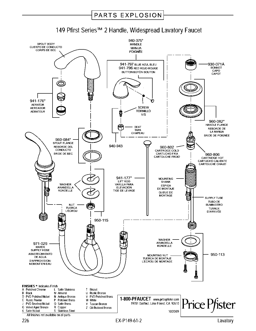 Pfirst Series 2-Handle 8" Widespread Bathroom Faucet parts diagram