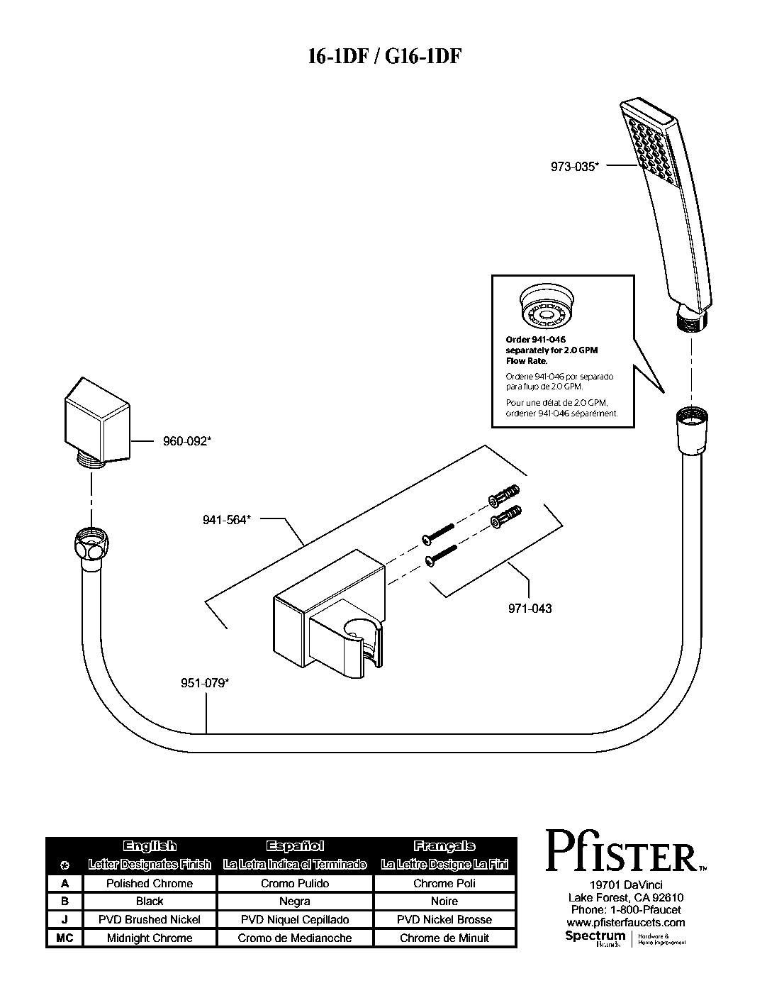 Kenzo Hand Shower Kit parts diagram