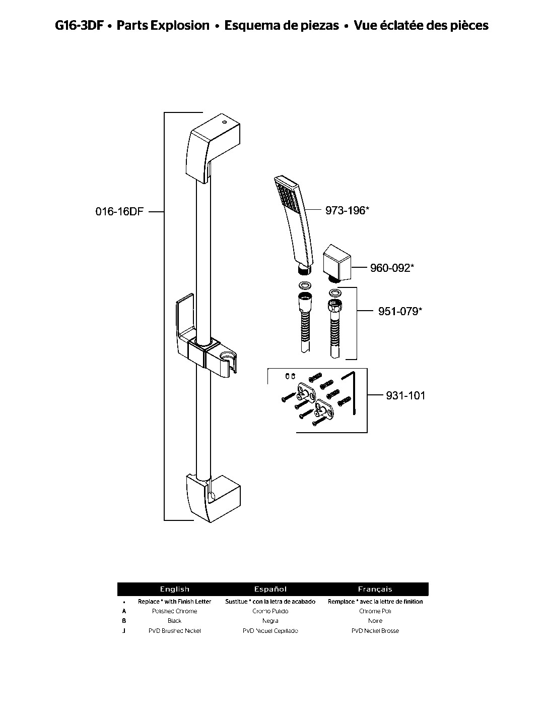 Kenzo Hand Shower Slide Bar Combo parts diagram
