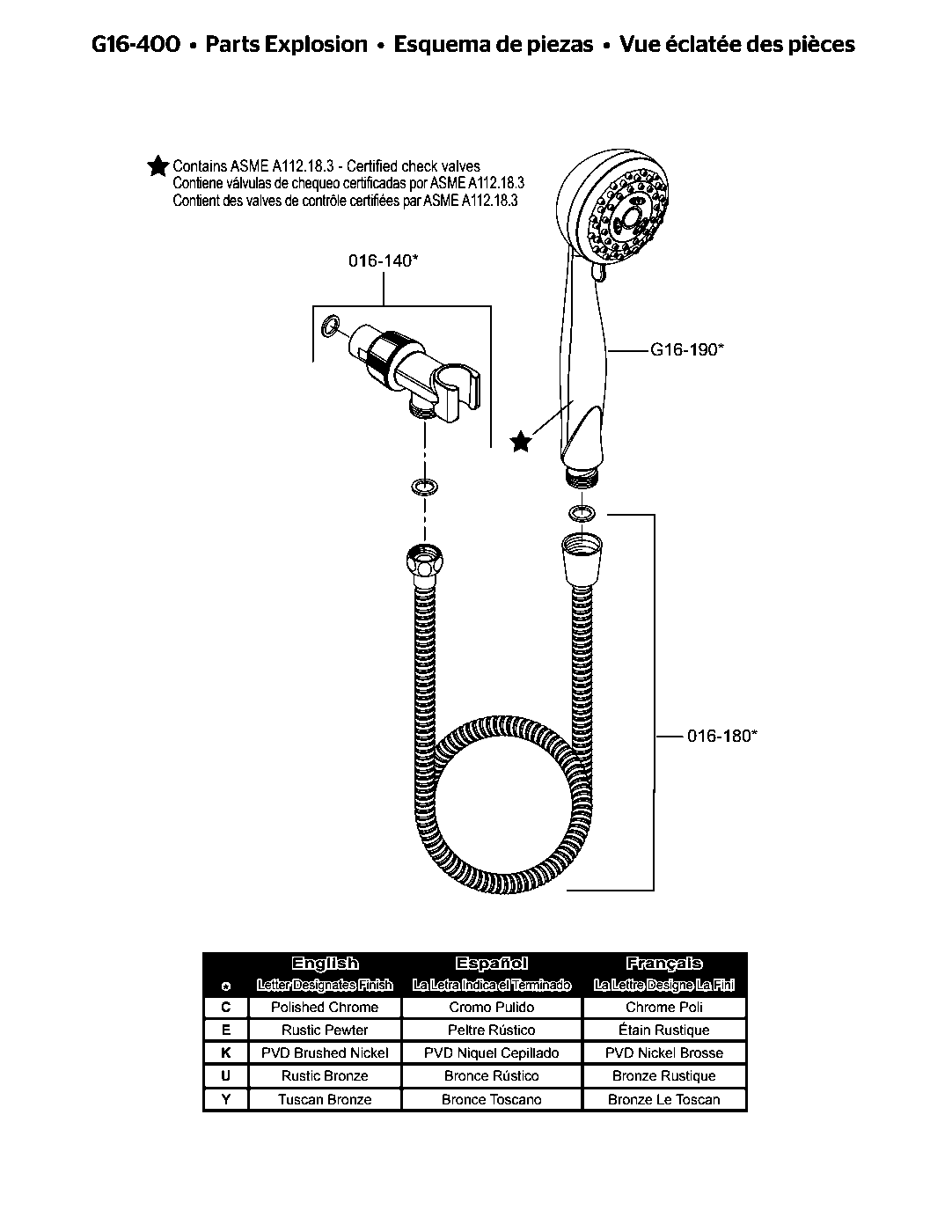 Typhoon Multifunction Handheld Shower exploded parts diagram