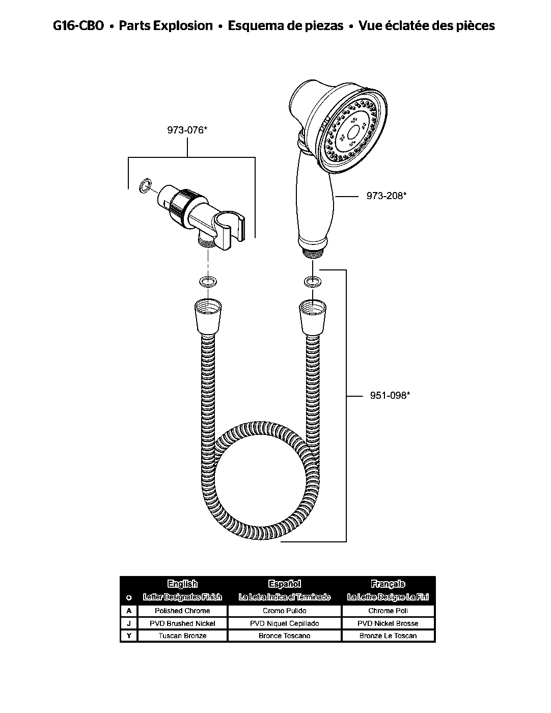 Avalon Multifunction Handheld Shower exploded parts diagram