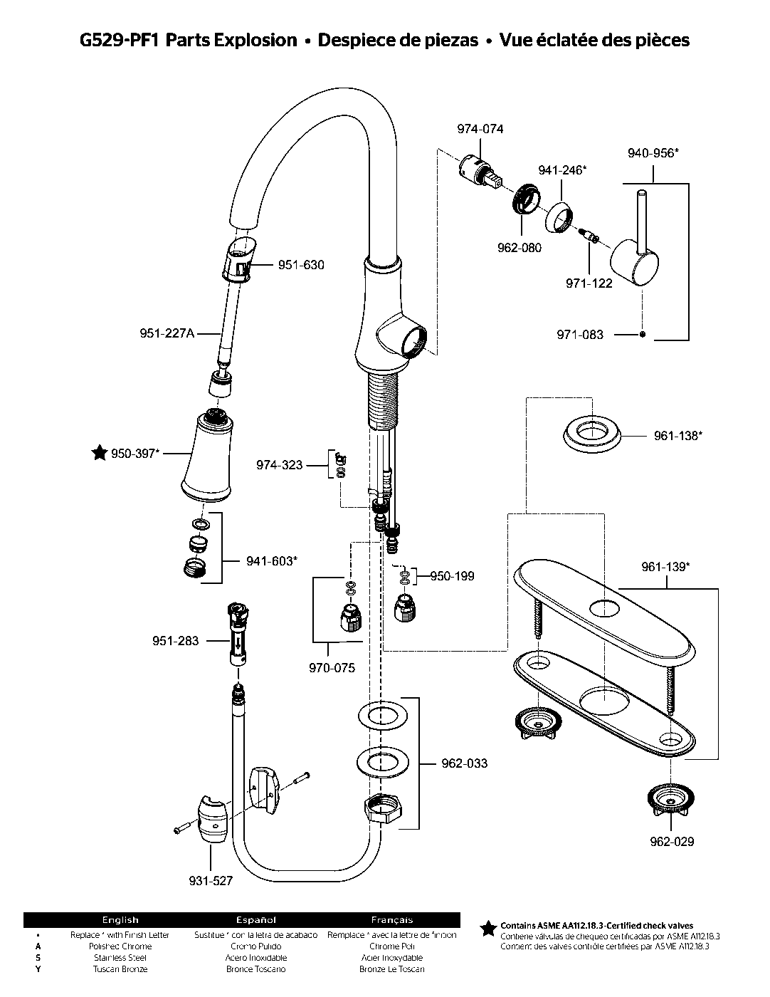 Pfirst Series 1-Handle Pull-Down Kitchen Faucet exploded parts diagram