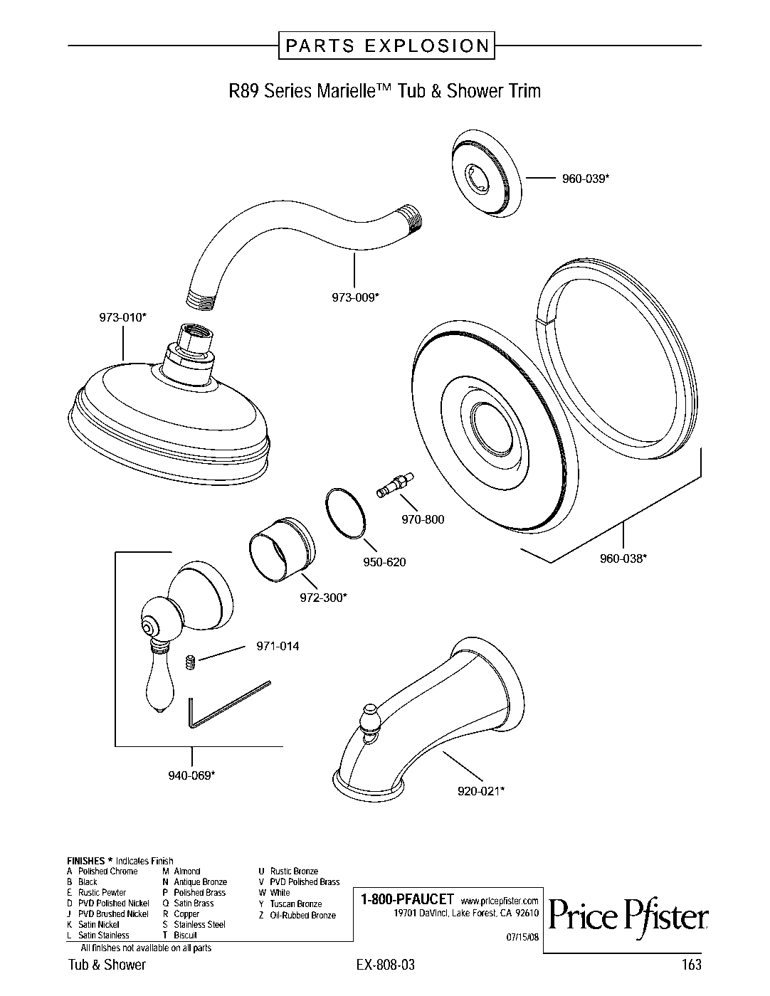 Marielle 1-Handle Shower Only Trim Kit parts diagram