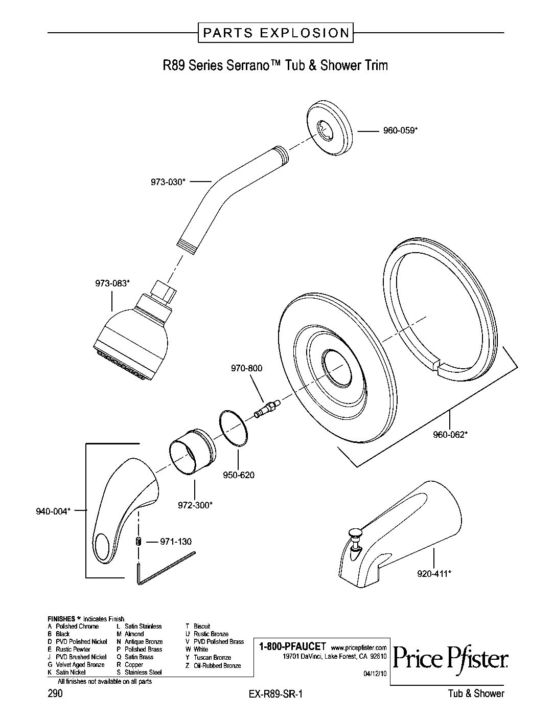 Serrano 1-Handle Shower Only Trim Kit parts diagram
