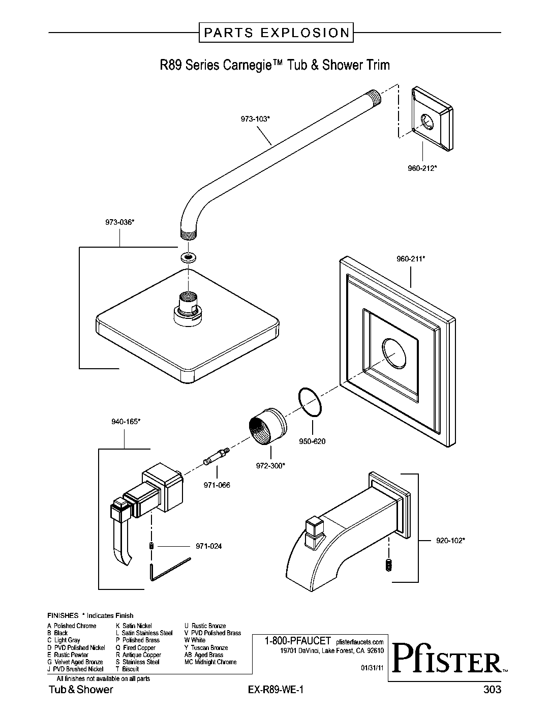 Carnegie 1-Handle Shower Only Trim Kit parts diagram