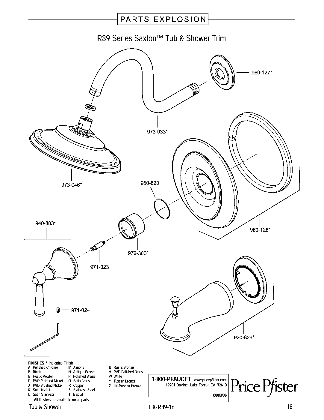 Saxton 1-Handle Tub & Shower Trim Kit parts diagram