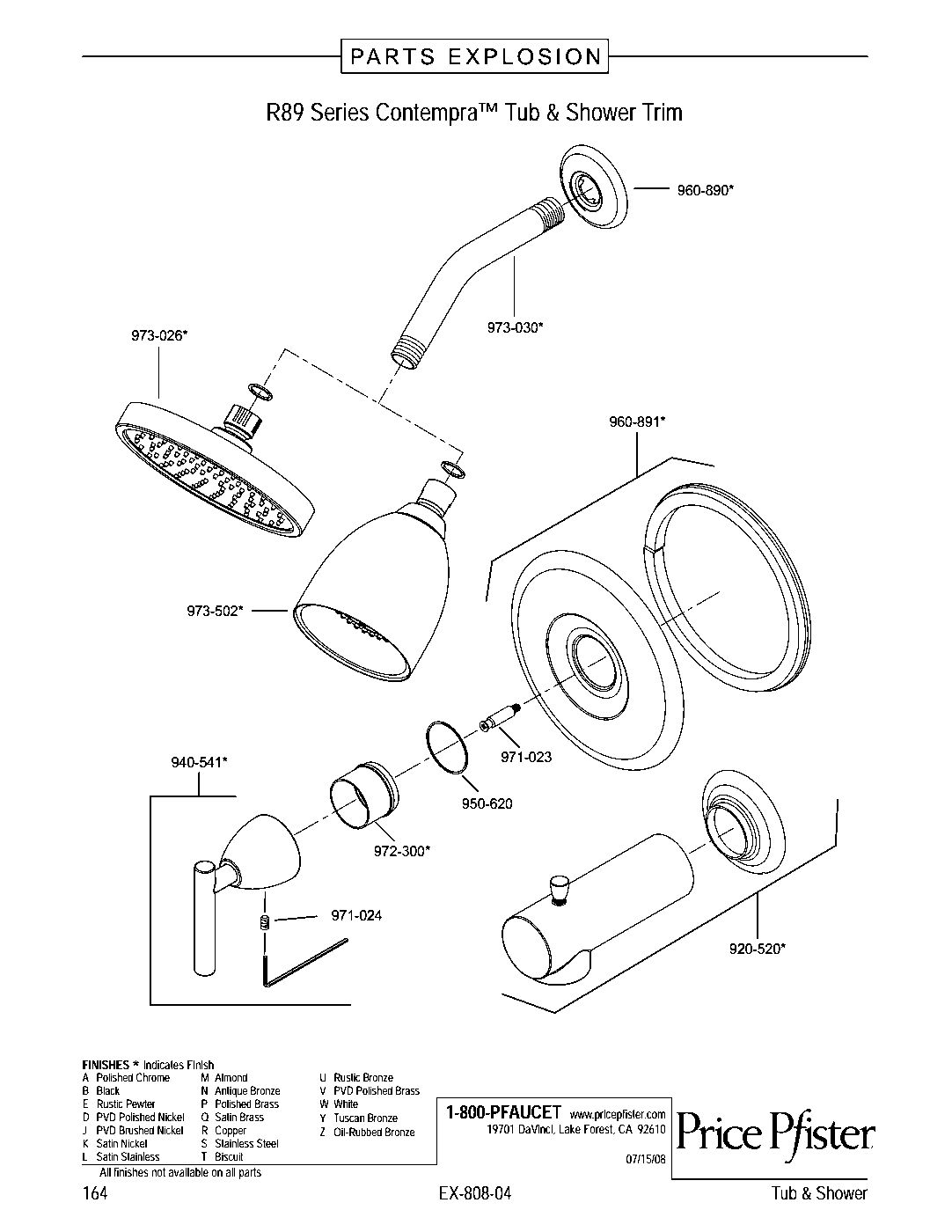 Contempra 1-Handle Tub & Shower Trim Kit parts diagram