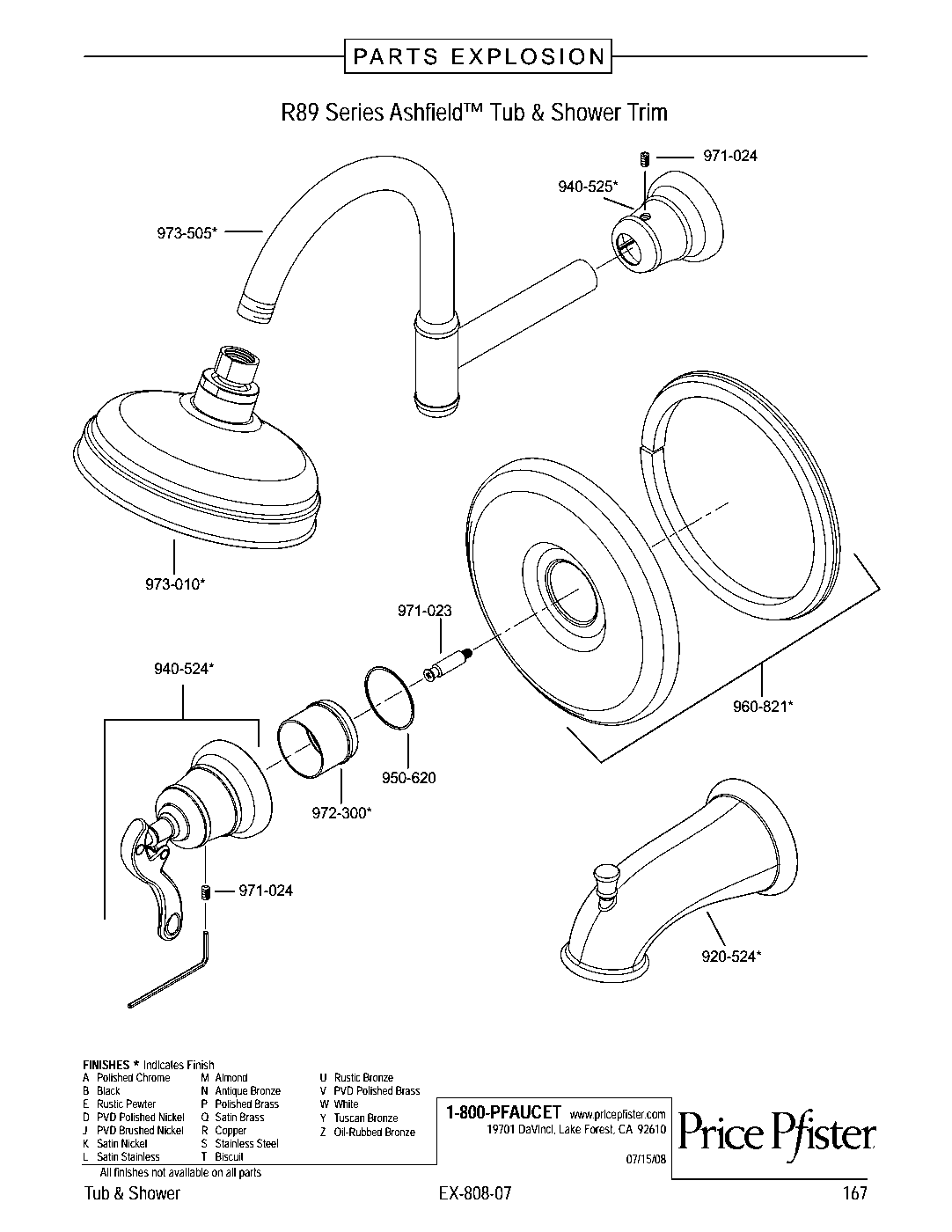 Ashfield 1-Handle Tub & Shower Trim Kit parts diagram