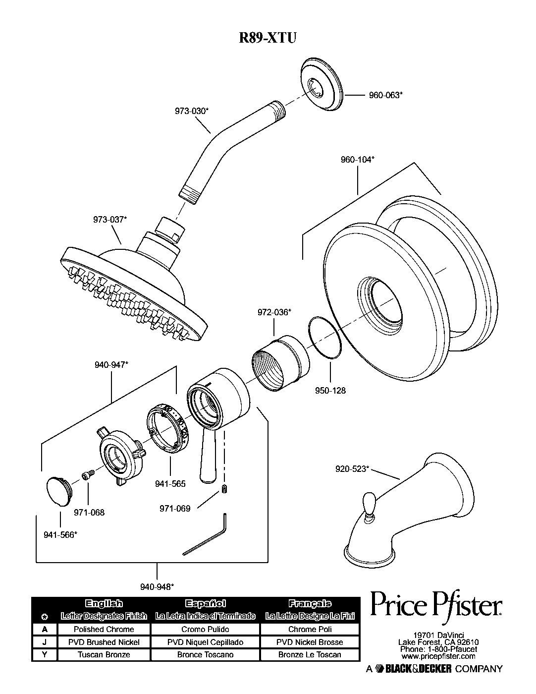 Thermostatic Shower Systems 1-Handle Shower Only Trim Kit parts diagram