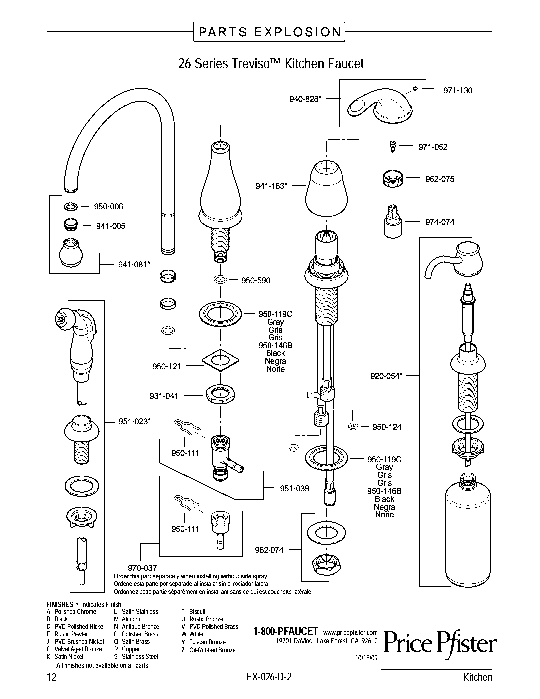 Treviso 1-Handle Kitchen Faucet parts diagram