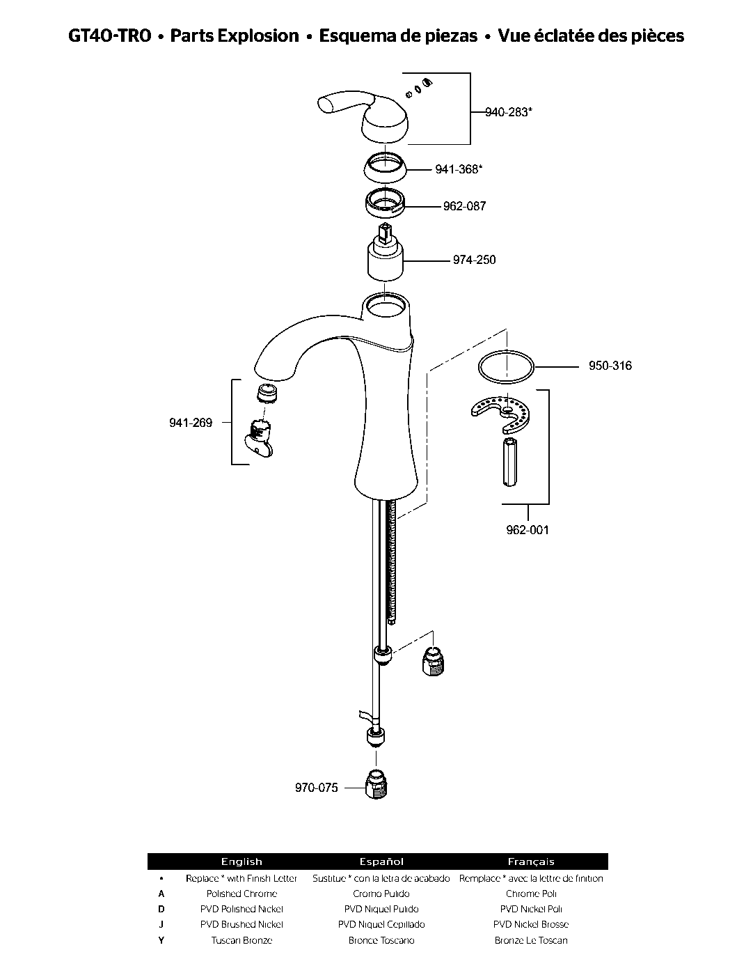 Iyla Single Control Vessel Bathroom Faucet parts diagram