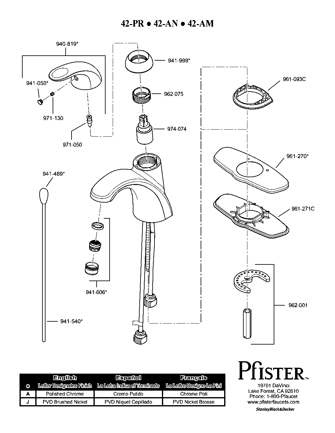 Parisa Single Control Bathroom Faucet parts diagram