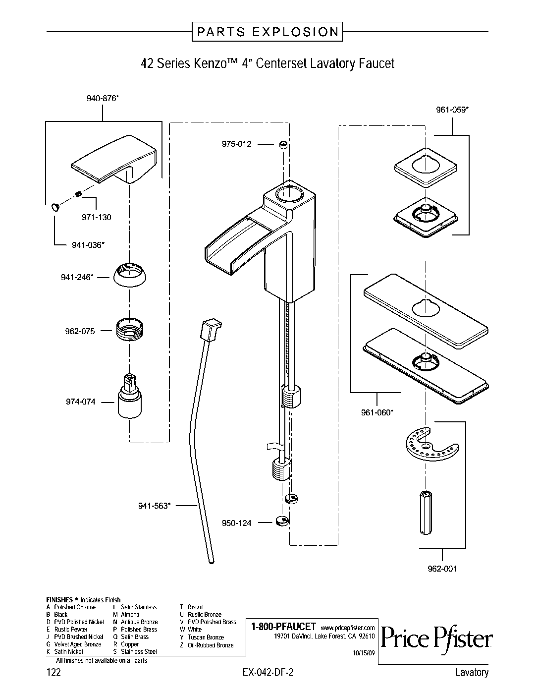 Kenzo Single Control Bathroom Faucet parts diagram