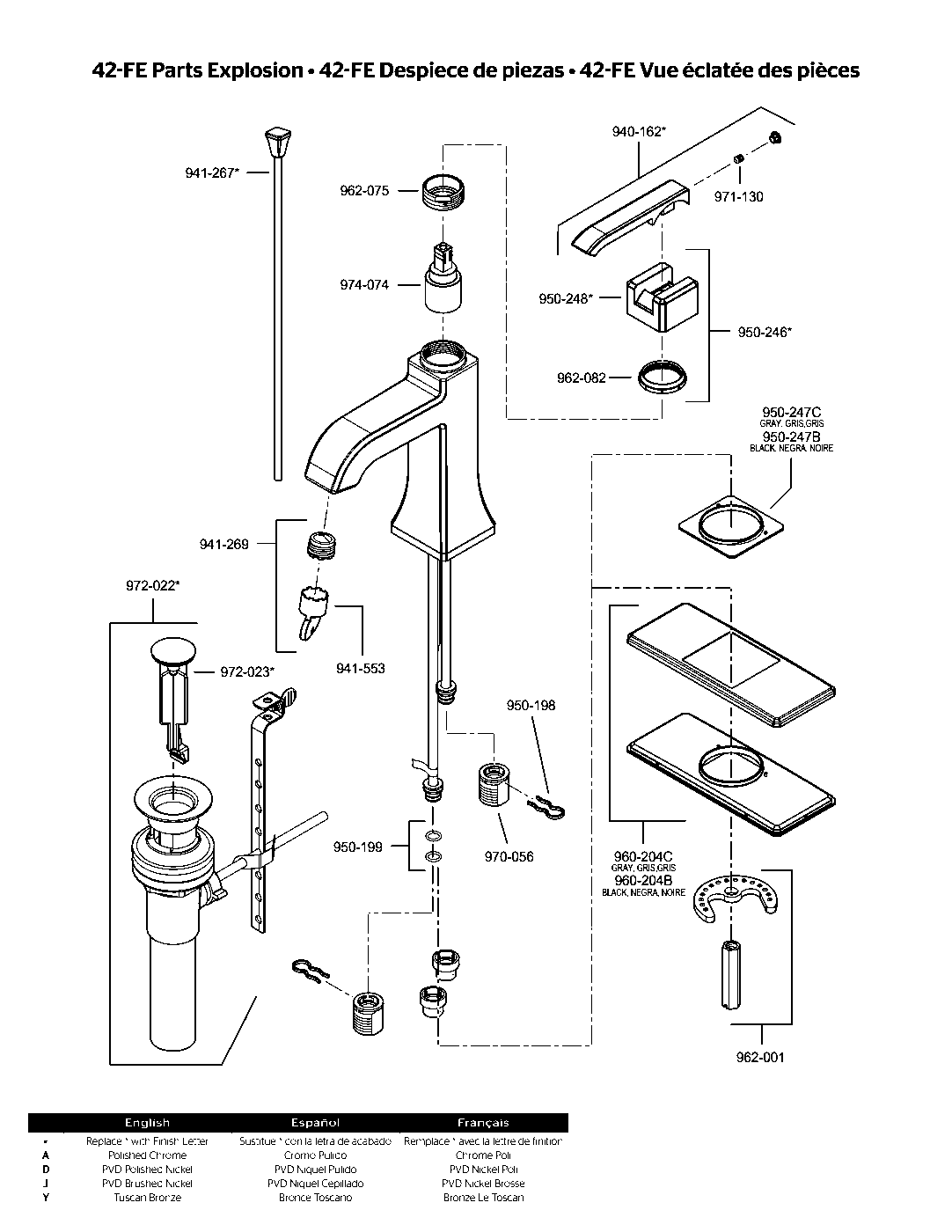 Park Avenue Single Control Bathroom Faucet exploded parts diagram