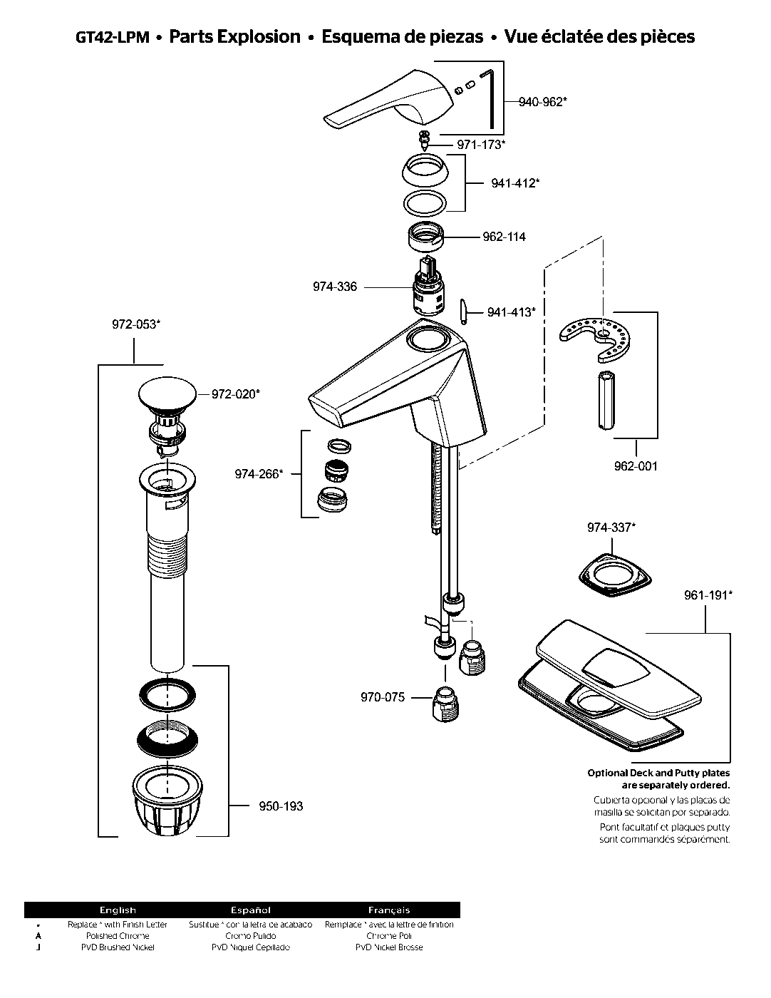 Arkitek Single Control Bathroom Faucet parts diagram